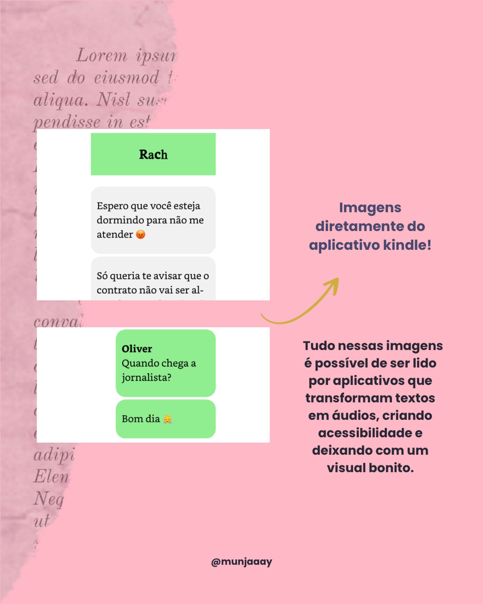 Imagem mostrando como fica a diagramação representando uma conversa de mensagens pelo aplicativo kindle.