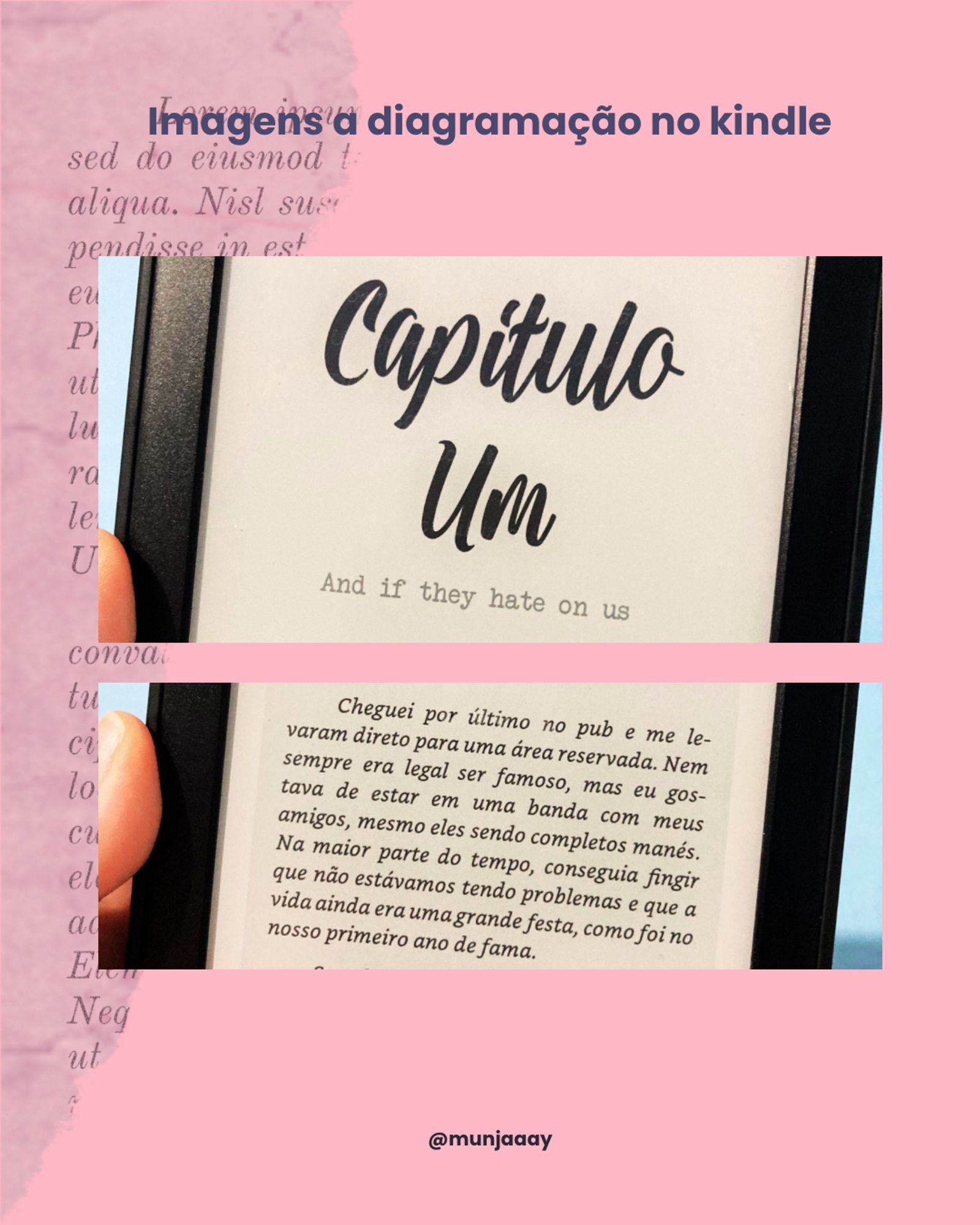 Imagem mostrando como fica a diagramação de um título, um subtítulo e um corpo de texto estilizados em formatos diferentes.