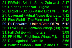 Screencap of current Winamp playlist with DJ Earworm's "Blame it on 2009" in the middle of the list