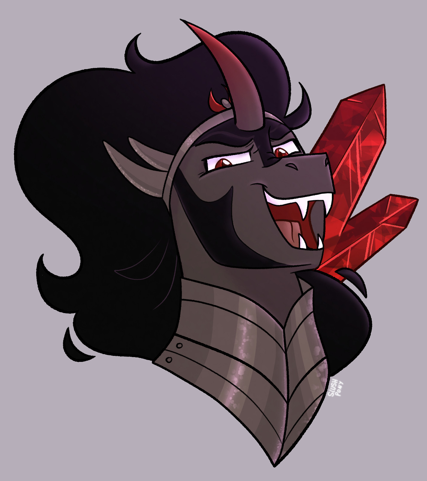 A drawing of King Sombra laughing evily with crystals in the background.
slushart