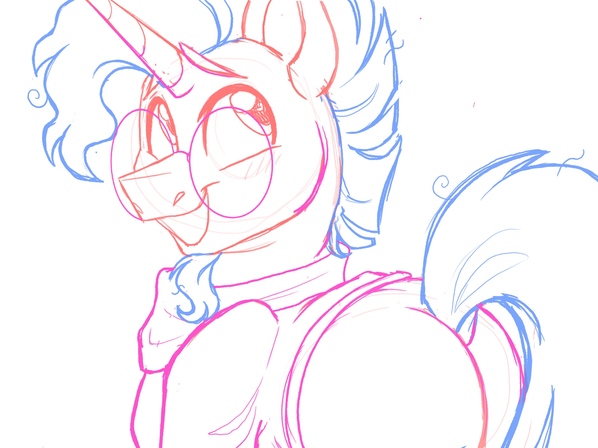 Sketch of the character Sunburst looking from behind.
slushart