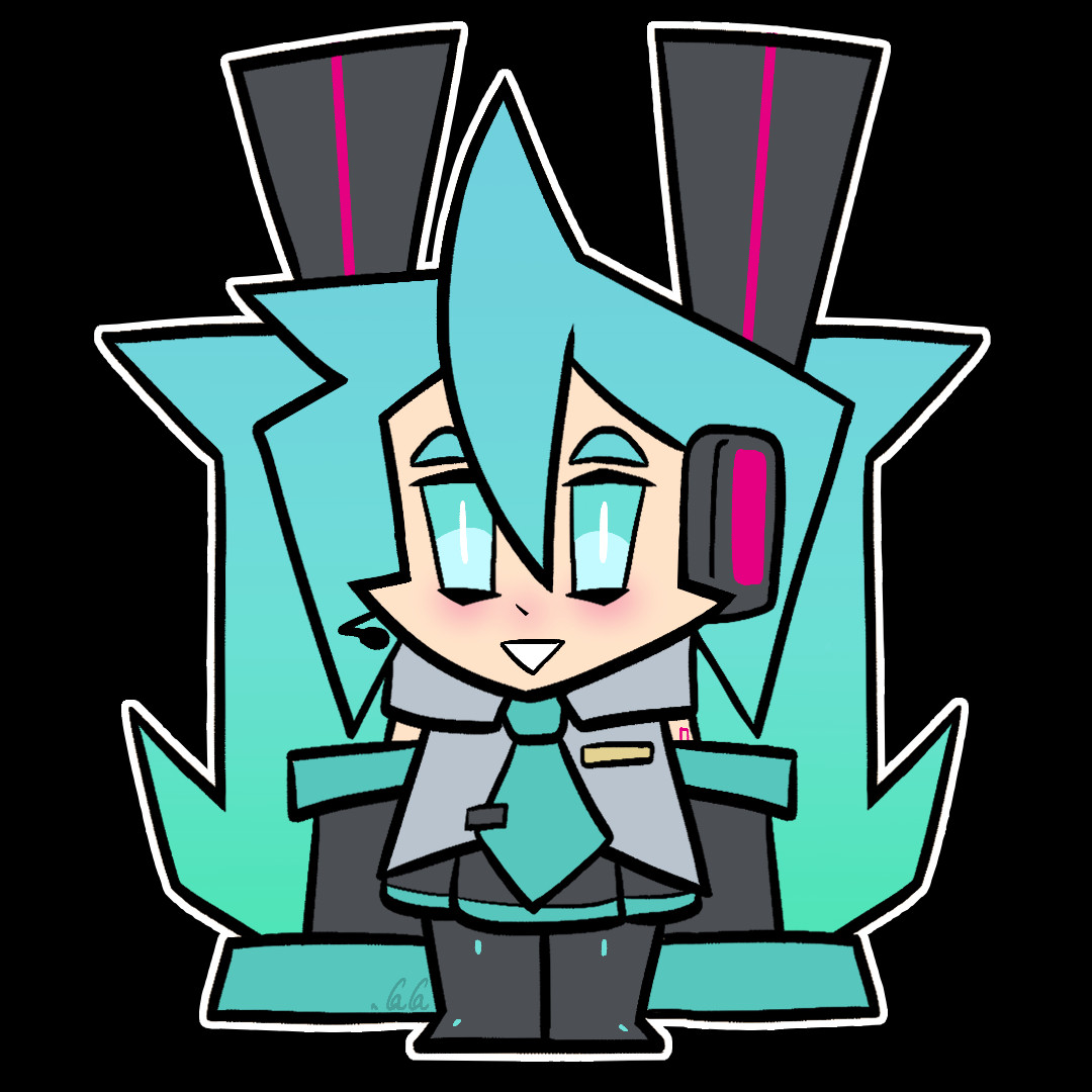 Fanart of Hatsune Miku stylized to be very simple and squat. 