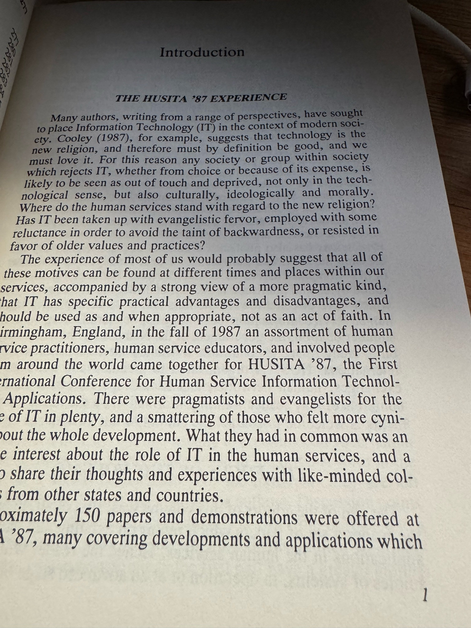 First page of book - stating the state of play for social work and tech in 1989 - which still stands today in terms of acceptability, ethics and appropriateness