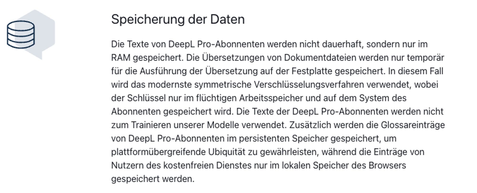 Screenshot Datensicherheit bei DeepL