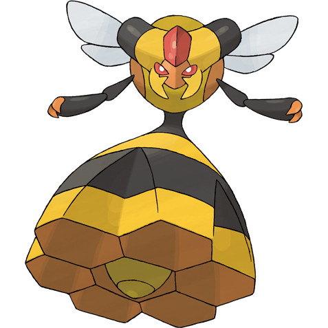 Vespiquen from Pokemon Diamond and Pearl. It is a vaguely humanoid shaped yellow and black bee monster whose lower half is a stylized beehive shaped like a wide, floor-length skirt such as those worn by European royalty.