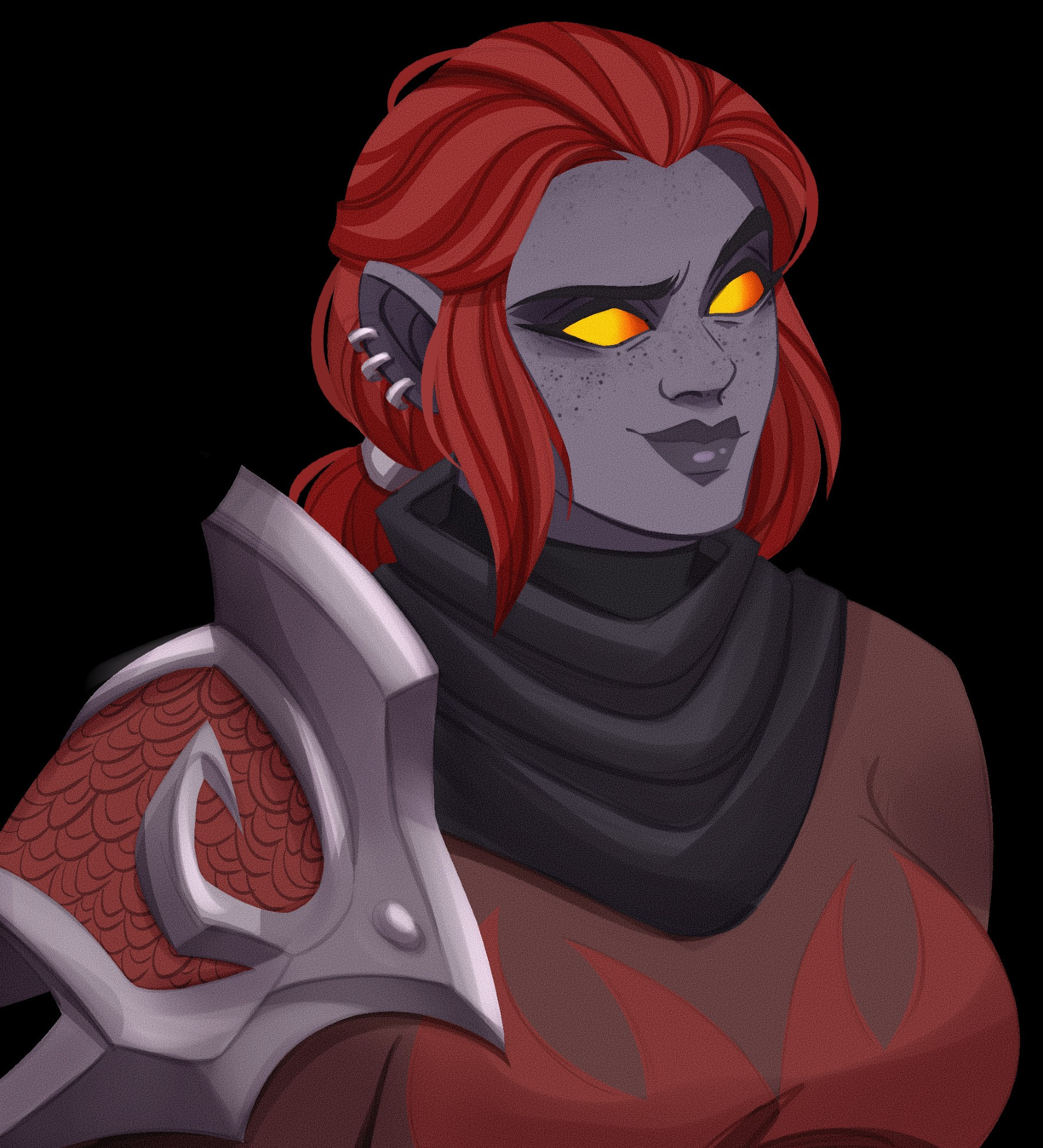 A talented artist's rendition of a smirking Dark Iron Dwarf woman.