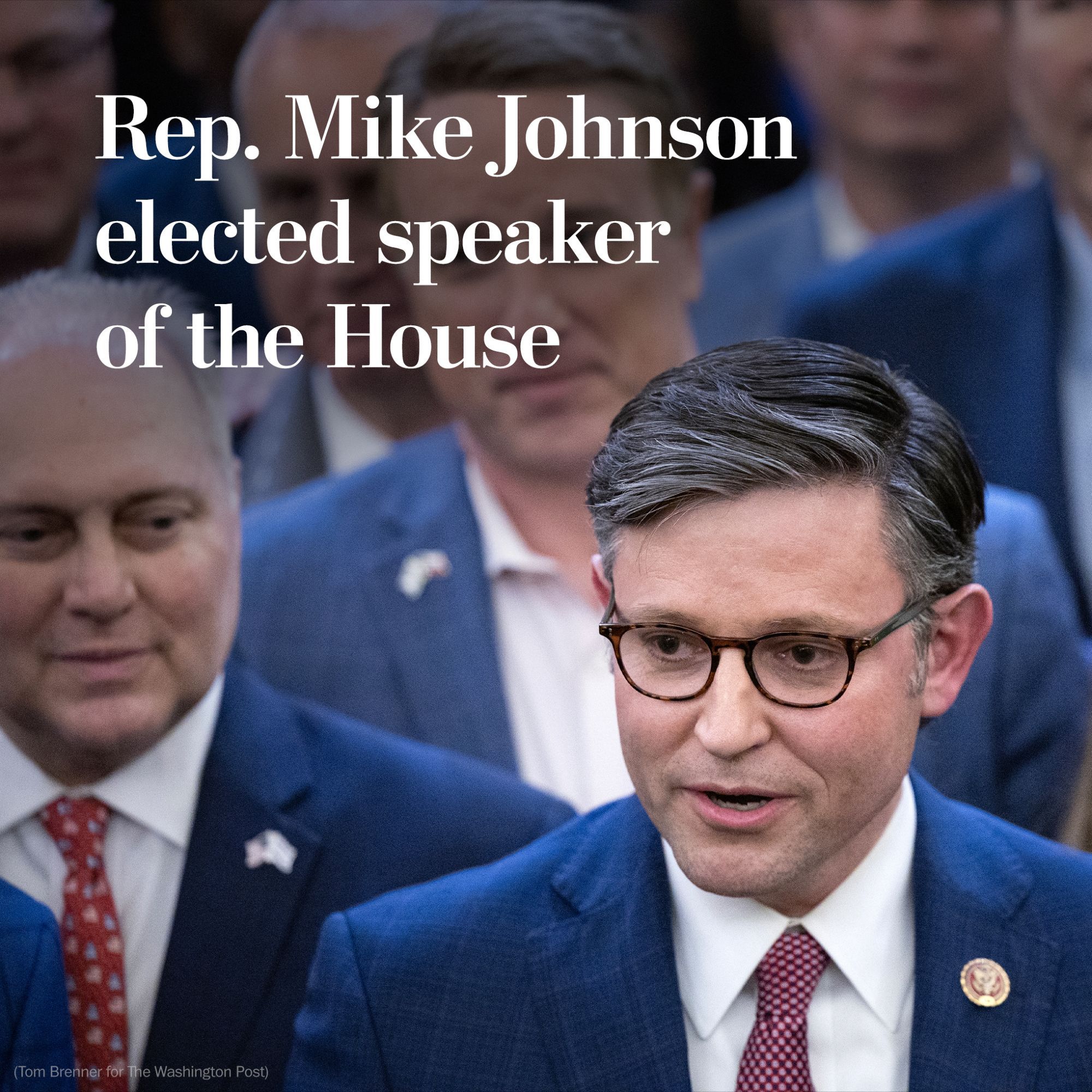 Pictured is Rep. Mike Johnson. Text on the image reads, "Rep. Mike Johnson elected speaker of the House."