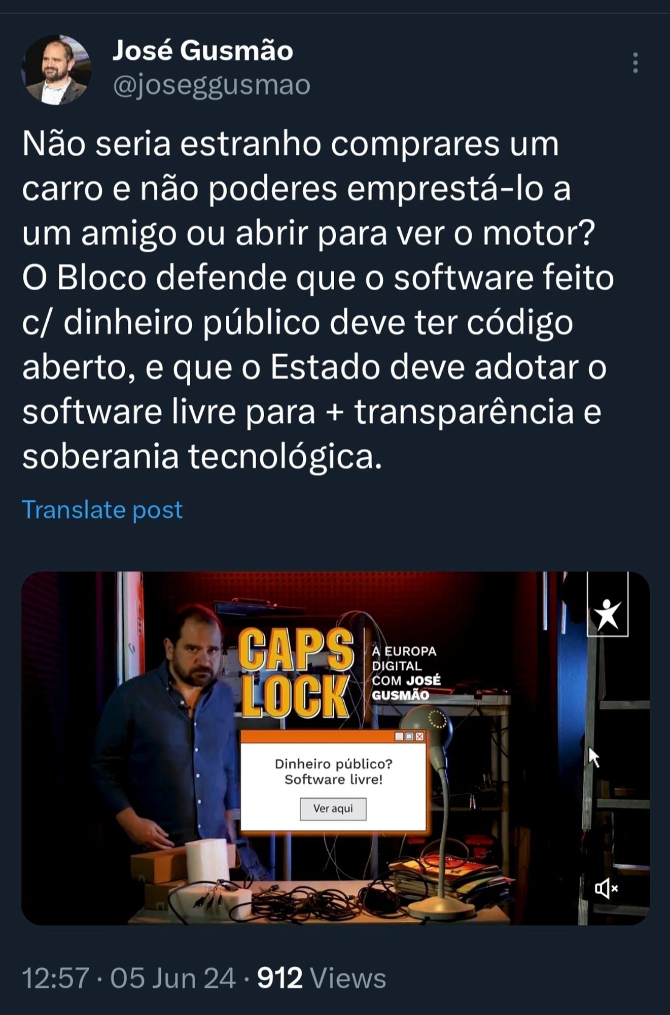 Um screenshot de um post numa rede social sobre a campanha Dinheiro público? Código público!