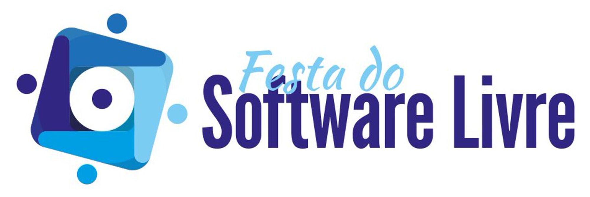 Logotipo da festa em tons de azul em fundo branco