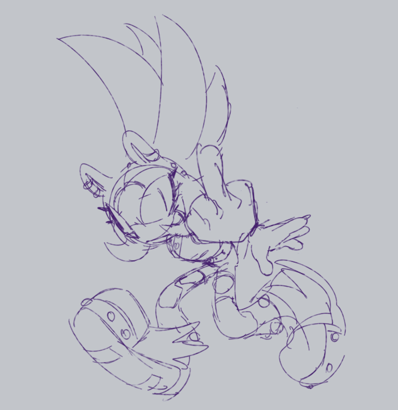 A sketch of Surge in a pose reminiscent of the SA1 pose, except she is flipping the viewer off. She is wearing Queen Barb's concert outfit (Trolls World Tour). Art by cosmicaces.