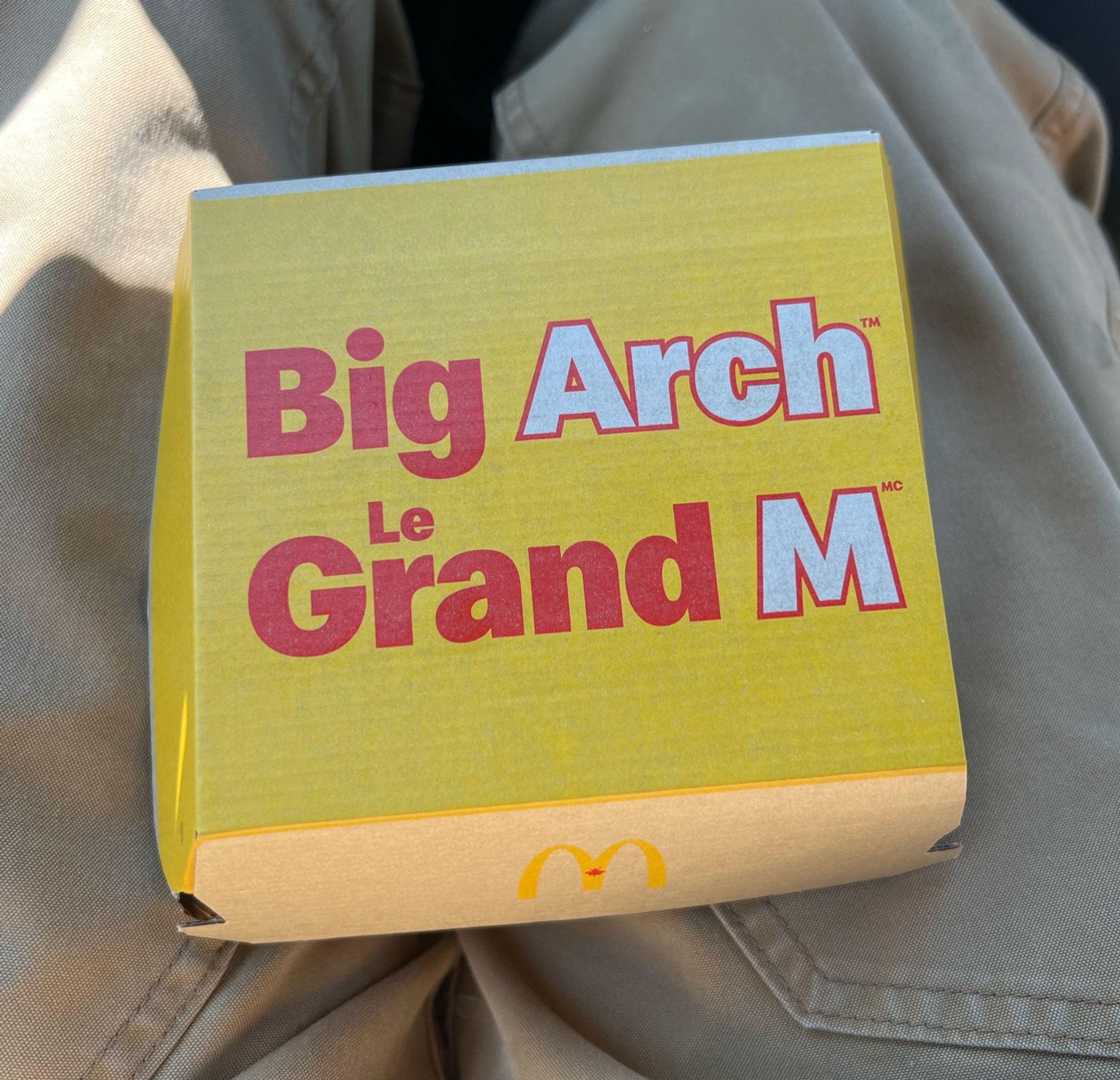 Outside of McDonald’s Big Arch box which, in Francais is 
“Le Grand M”