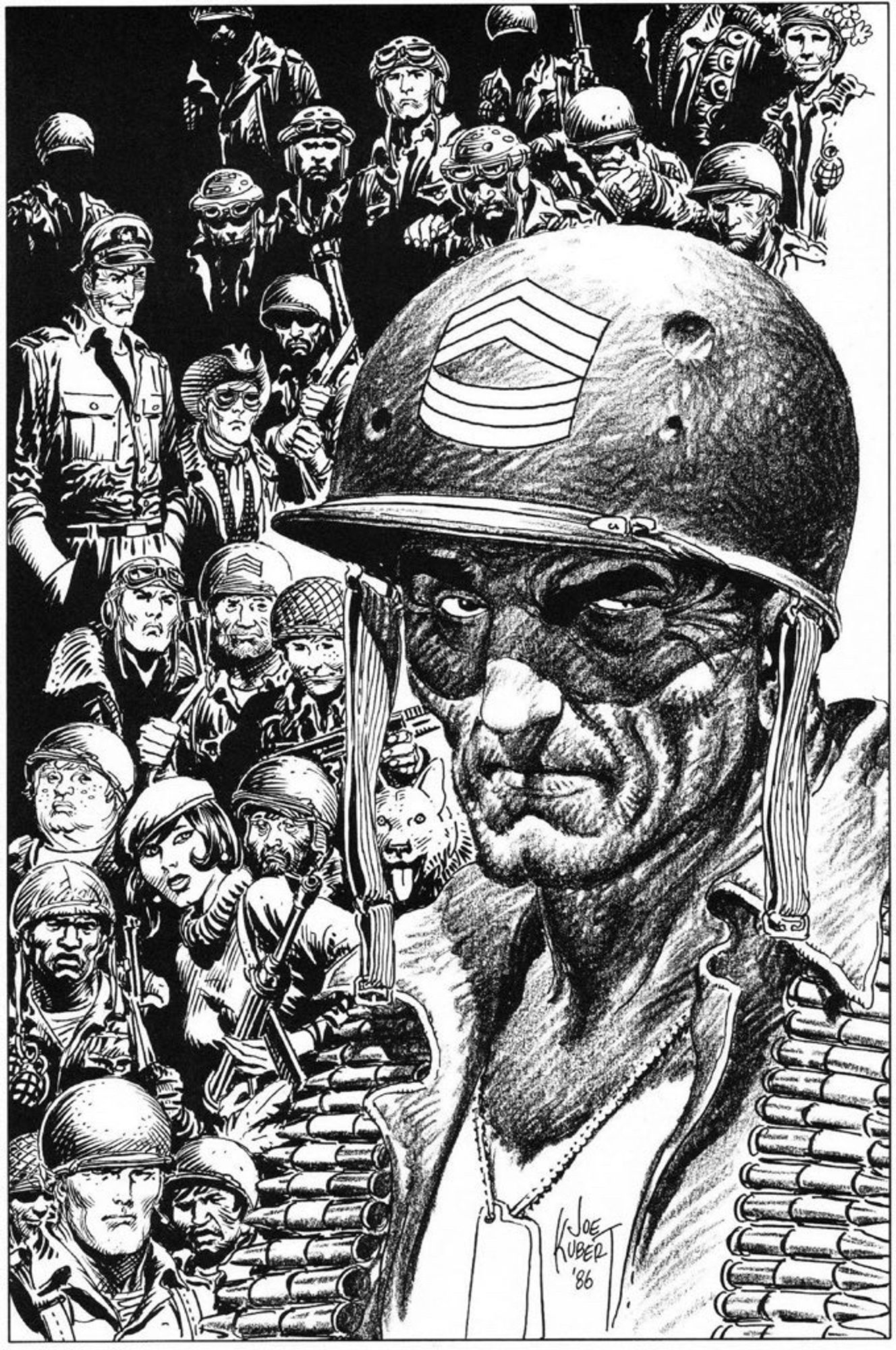 A print by Kubert that has Sgt. Rock at the forefront & other DC war heroes in the background.