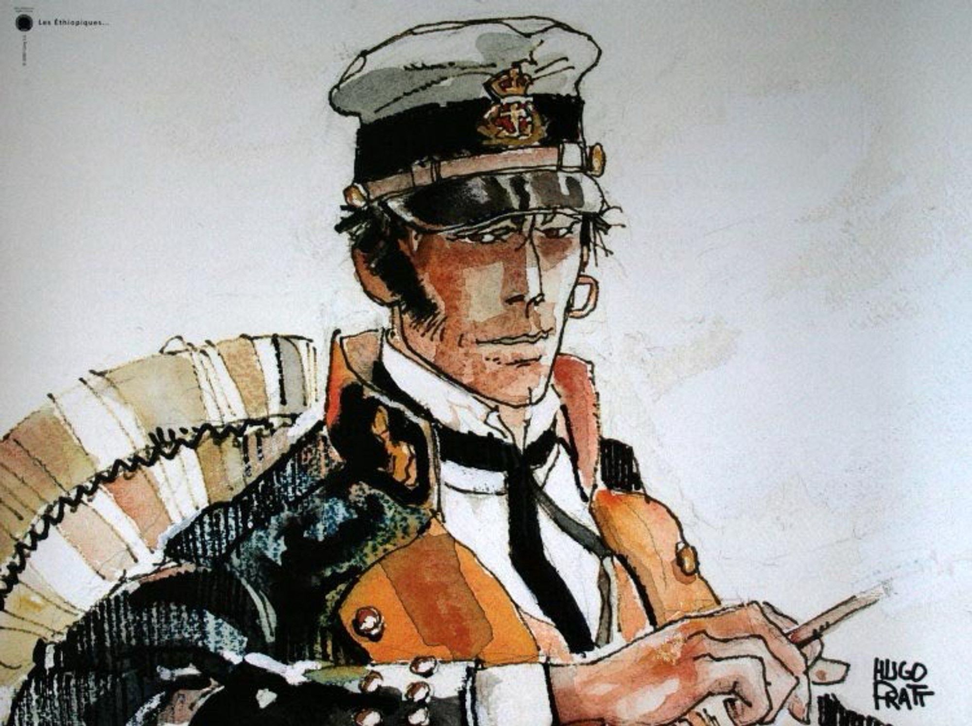 A drawing of his creation Corto Maltese