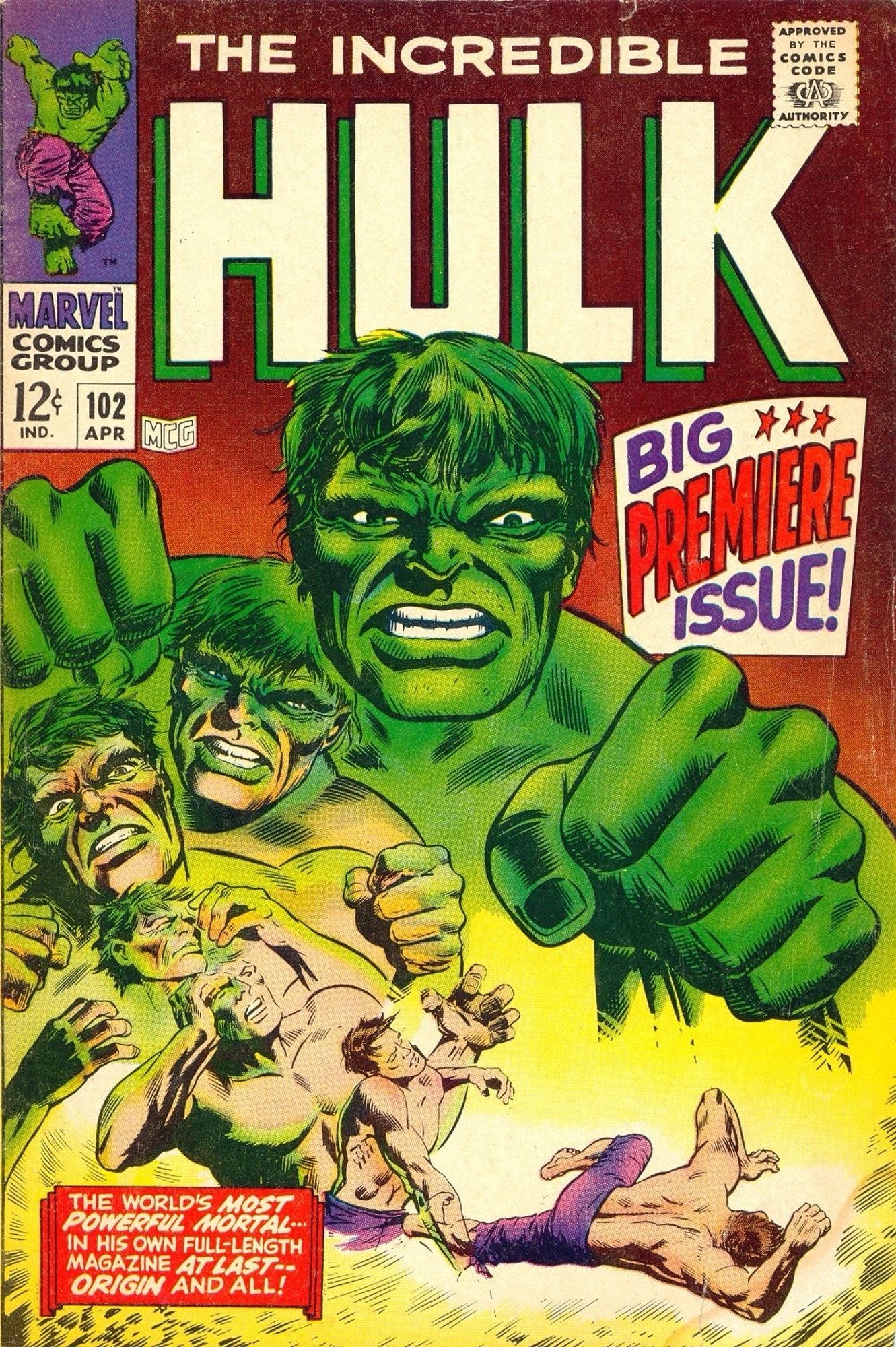 The Incredible Hulk #102 (1968). The cover shows the Hulk transforming into Bruce Banner.