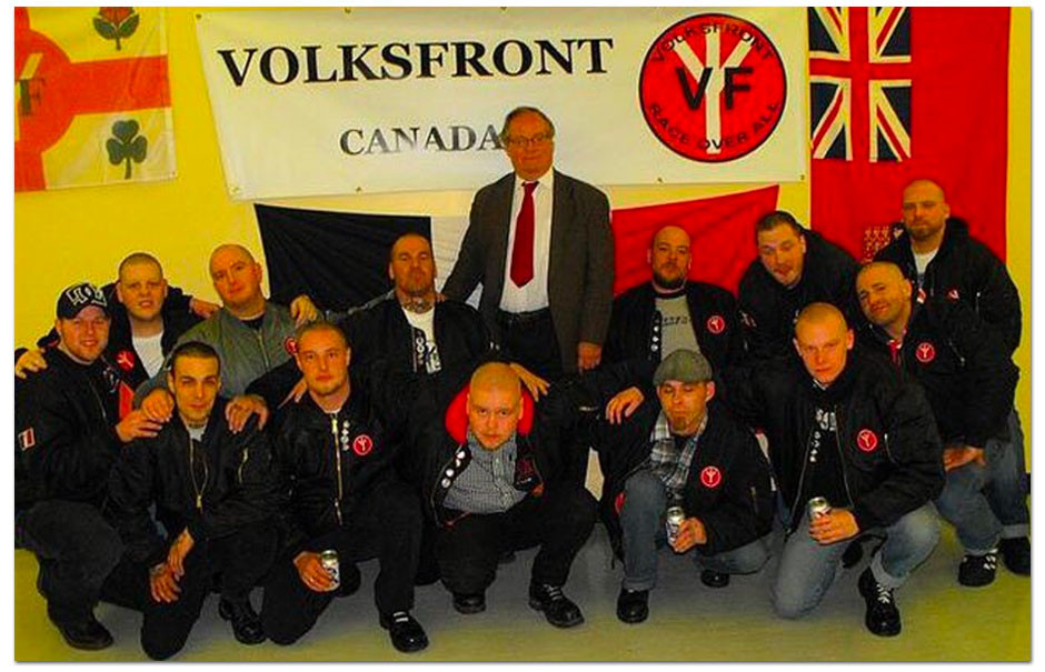 https://pressprogress.ca/neo-nazi-was-a-guest-at-a-swanky-fundraising-dinner-for-a-right-wing-charity-that-tried-to-dig-up-dirt-on-a-canadian-judge/

Paul Fromm (standing centre) a Holocaust denier and White Supremist with members of the neo-Nazi group Volksfront (https://en.wikipedia.org/wiki/Volksfront)

Paul Fromm was an associate of Wolfgang Droege's Heritage Front which has affiliations with George Burdi's Church of the Creator and the Northern Hammerskins.

Heritage Front members formed a large part of the original Reform Party that became the CPC.