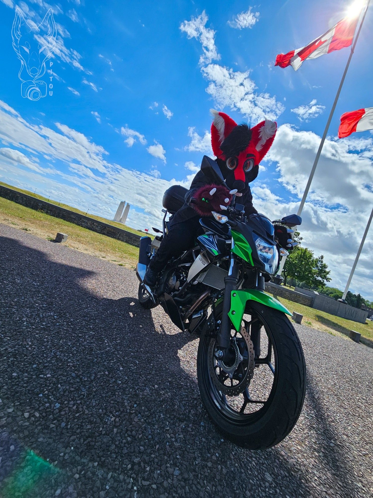 Fursuit on a motorcycle 