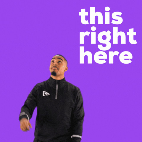 A gif of a man pointing up captioned This Right Here