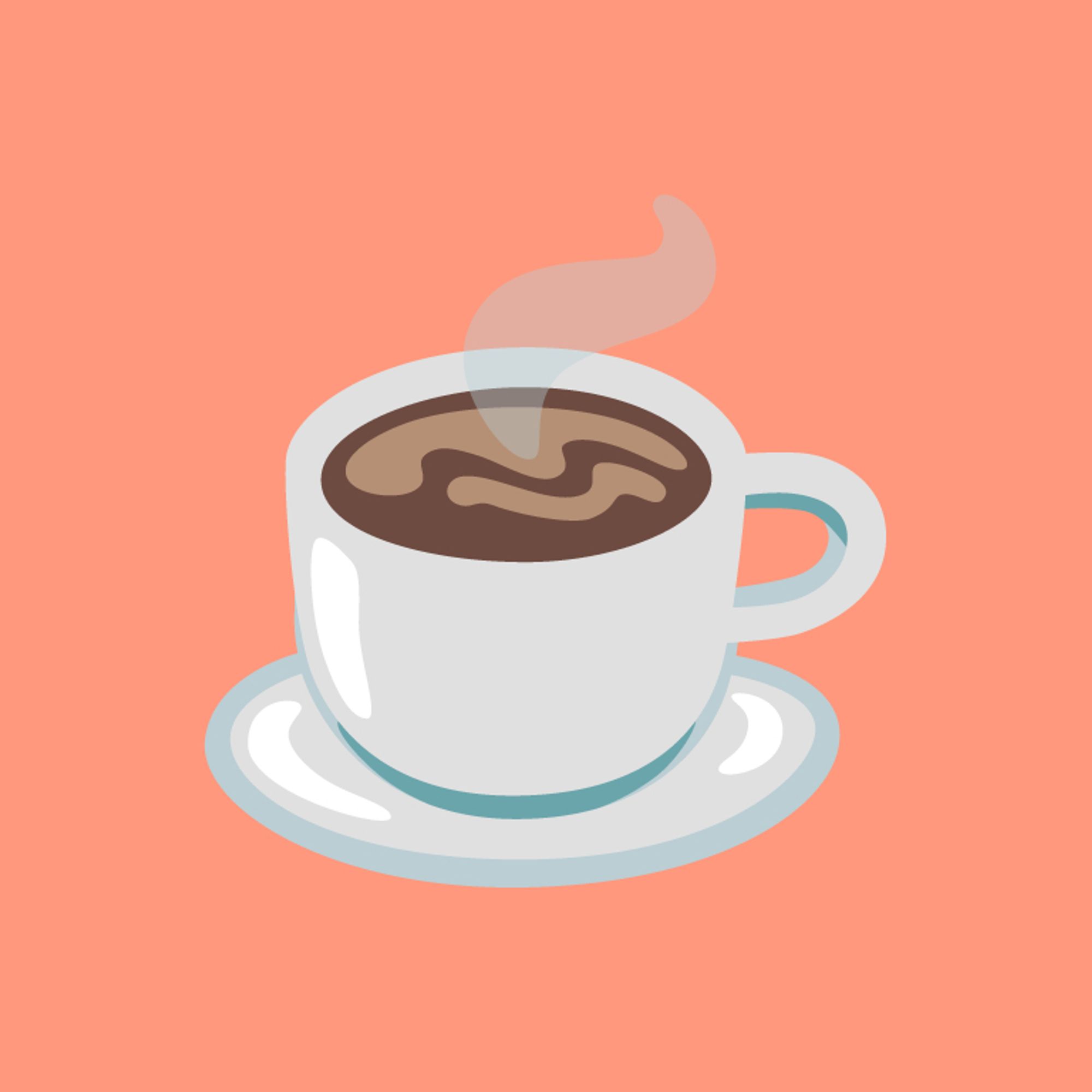 The hot beverage emoji on a pinky-peach coloured background.