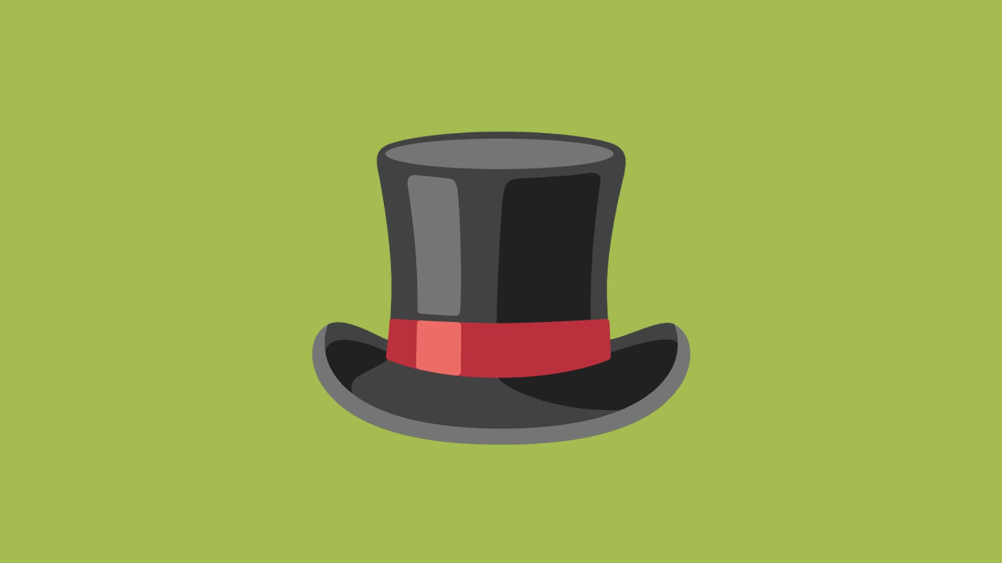 The top hat emoji on a bright green background.