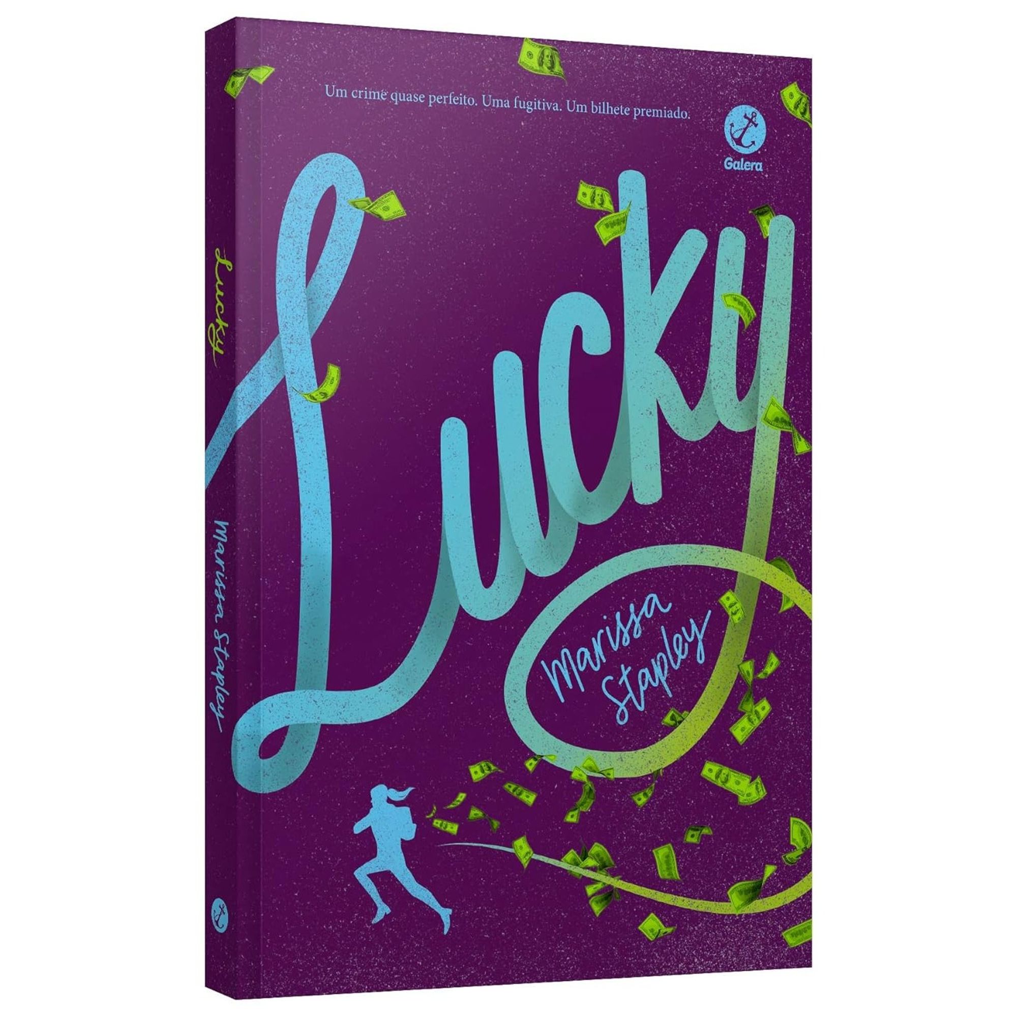 Livro Lucky em pé em fundo branco.