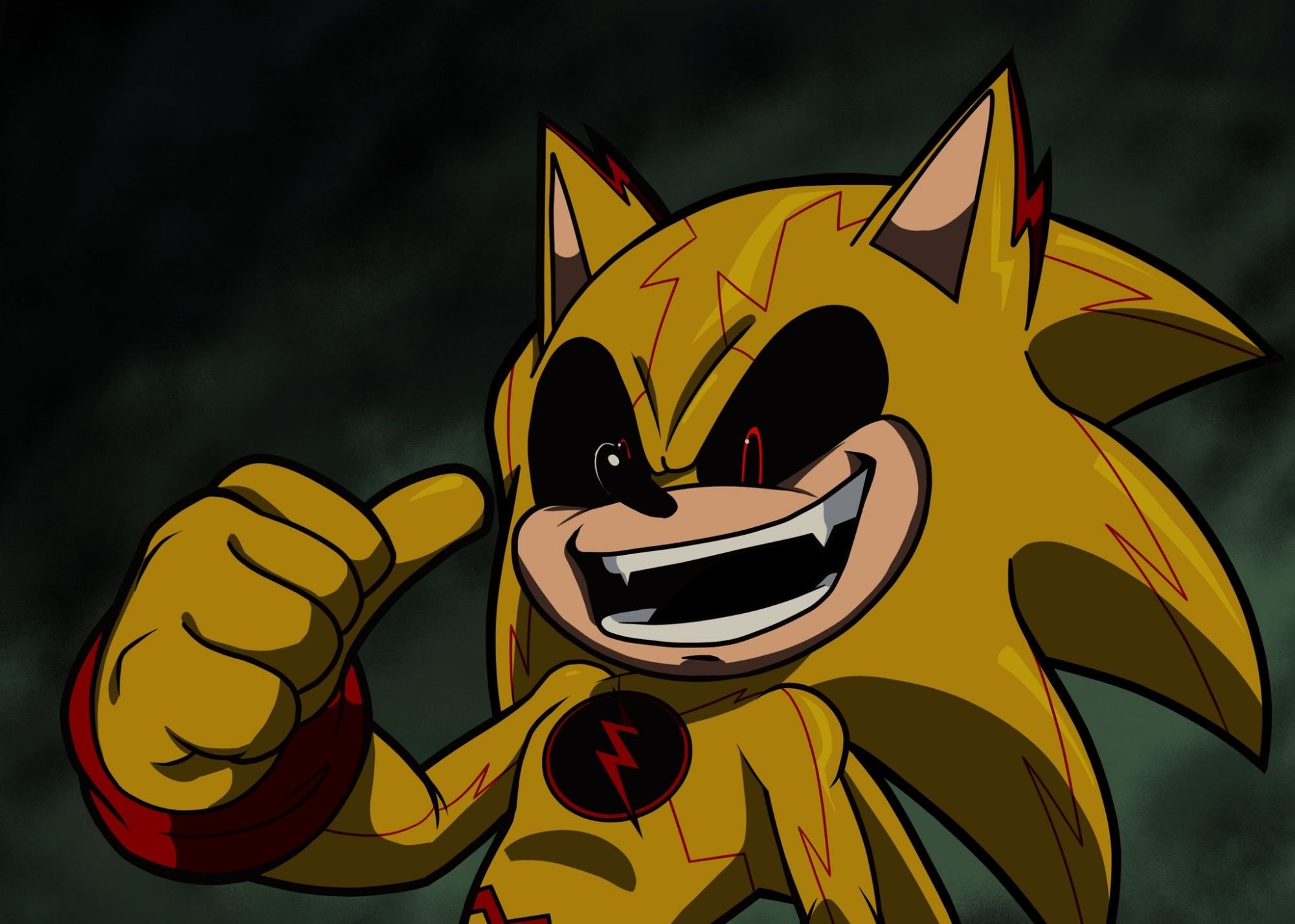 Reverse flash sonic pointing to himself.