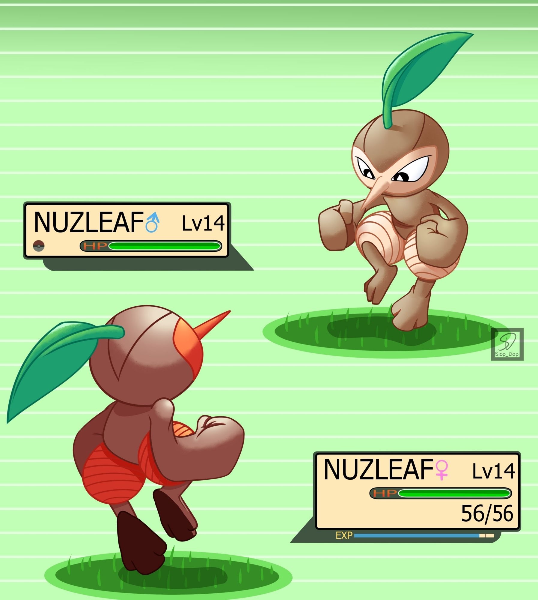 Two Nuzleaf (Pokemon) in battle.