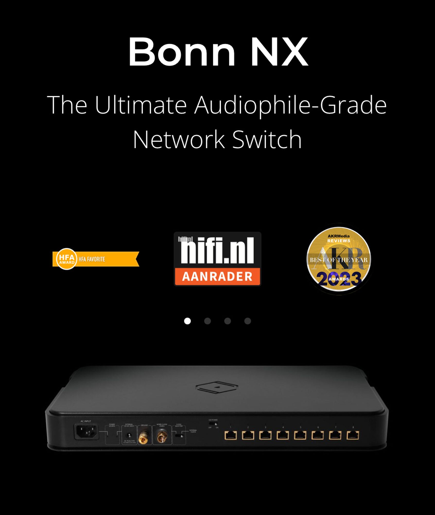 Bonn NX the ultimate audiophile grade network switch (image of an 8 port Ethernet switch)