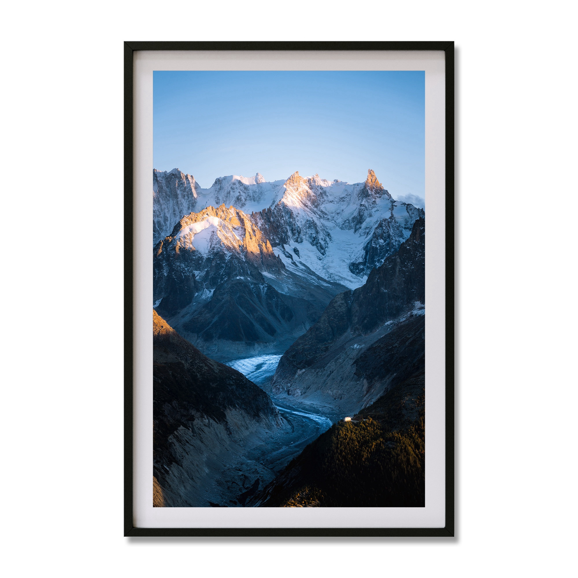 Sunset over Mer de Glace. Photography of a beautiful mountain landscape in the French Alps