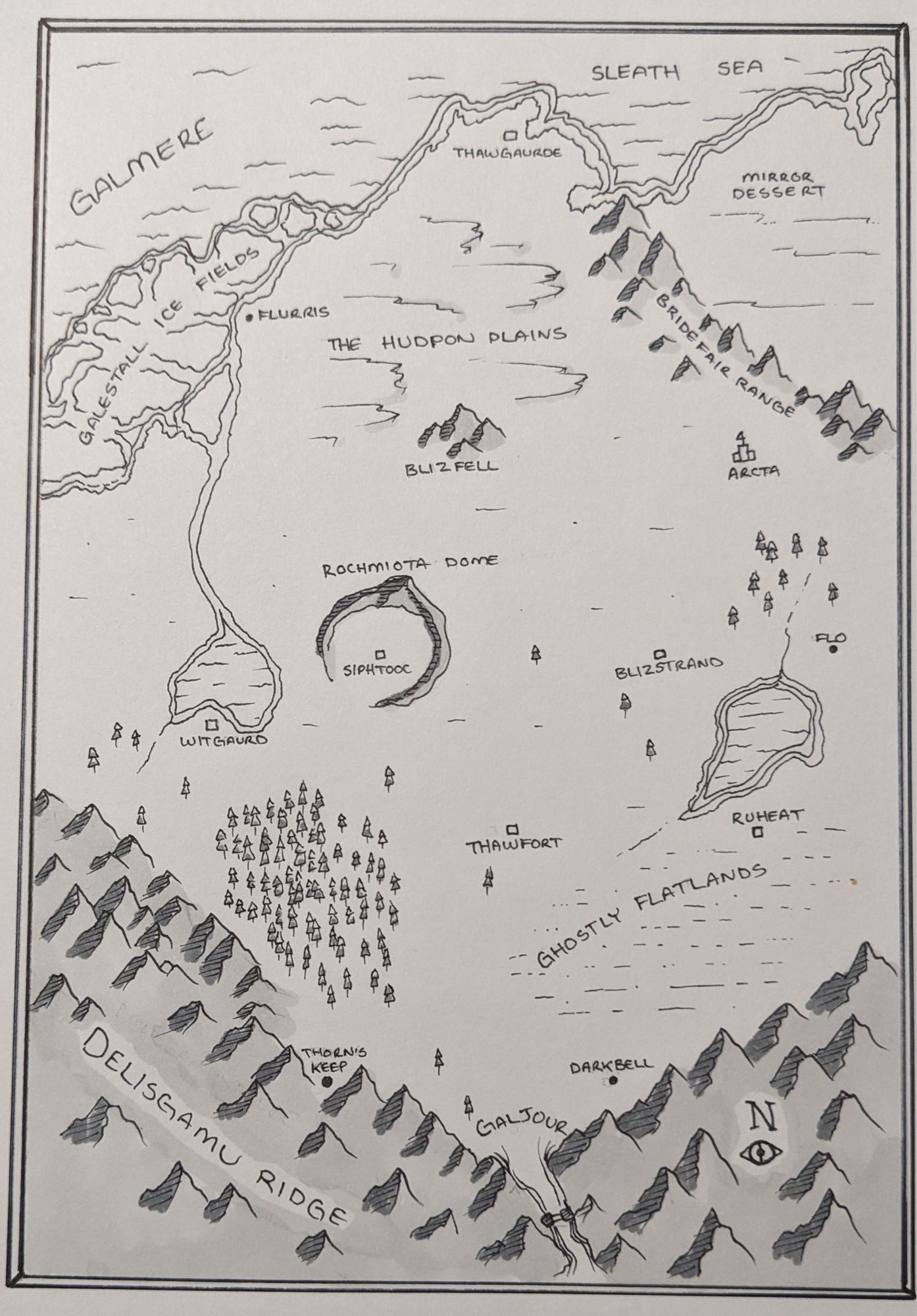 Hand drawn map of an icy kingdom