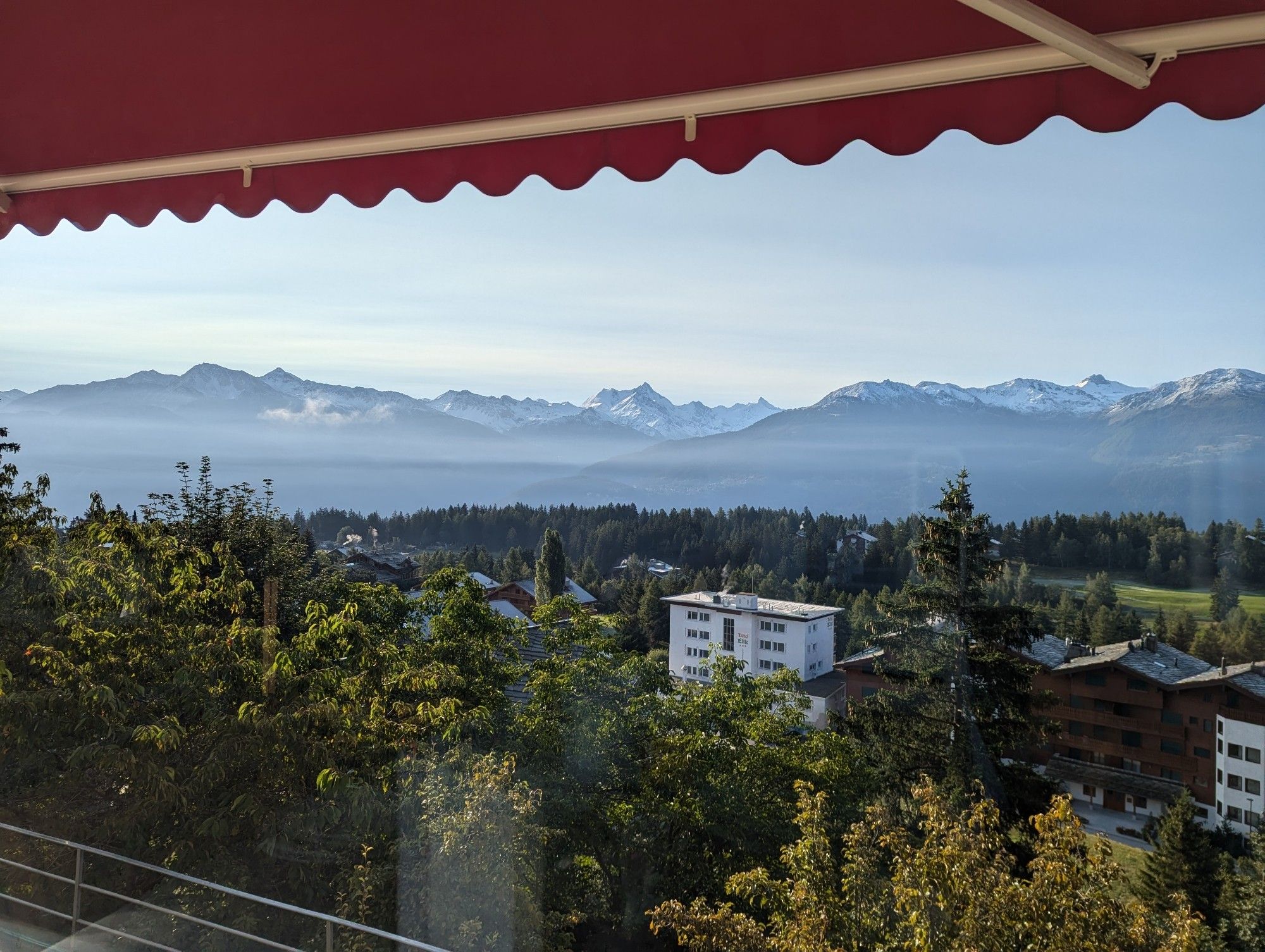 View from the Hotel Splendide in Crans-Montana for breakfast