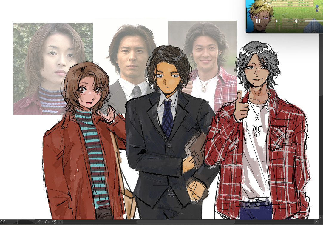 Half-body sketch of Sakurako, Ichijo and Godai from Kamen Rider Kuuga