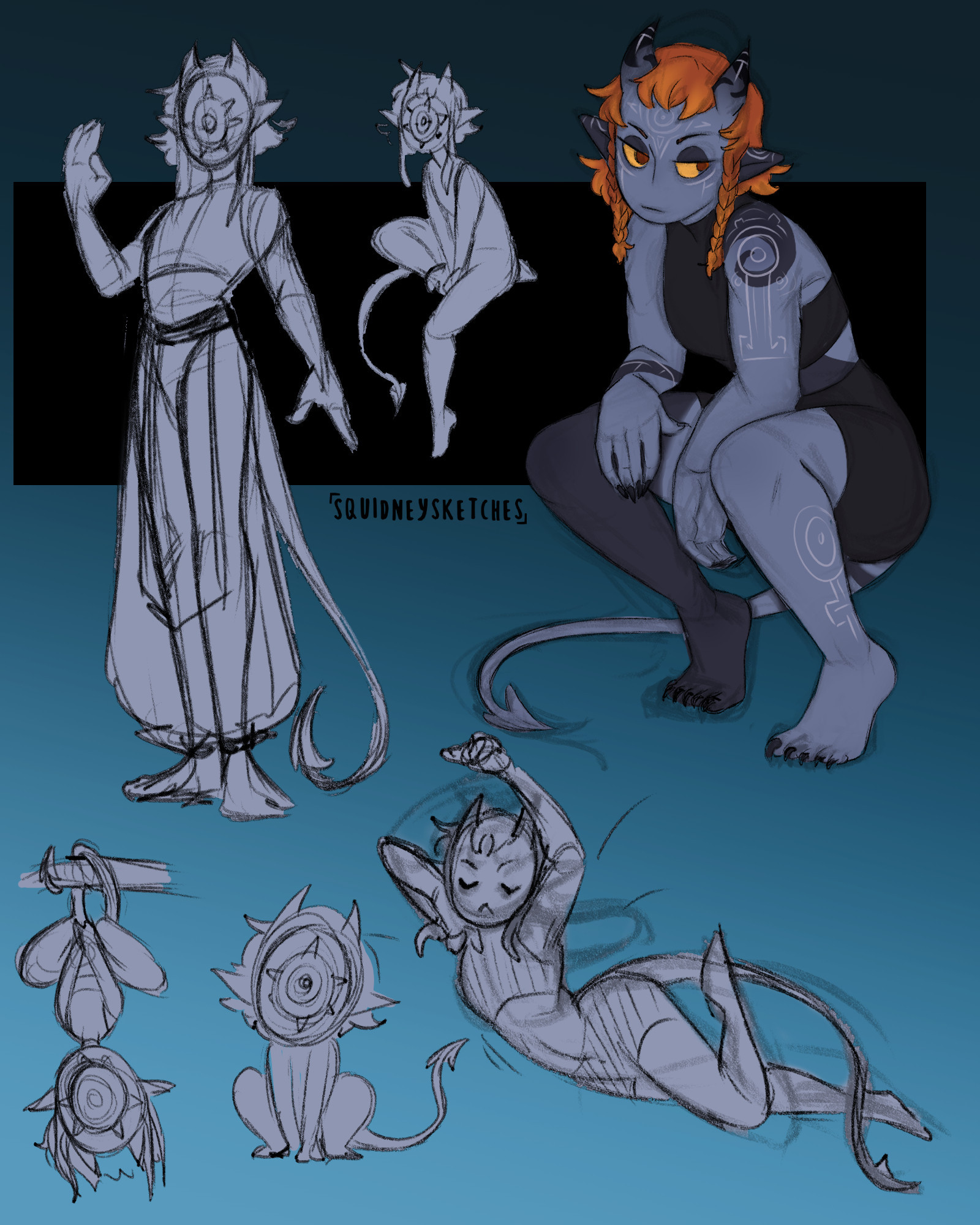 exploration sketches of tiefling character