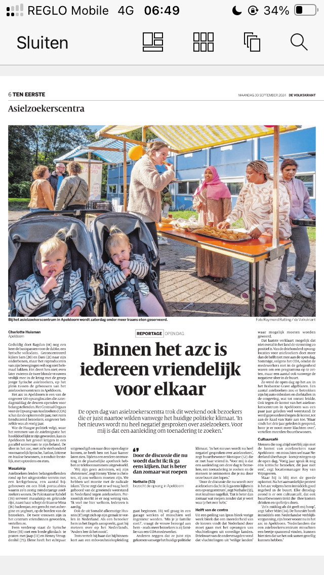 Screenshot Volkskrant met foto.