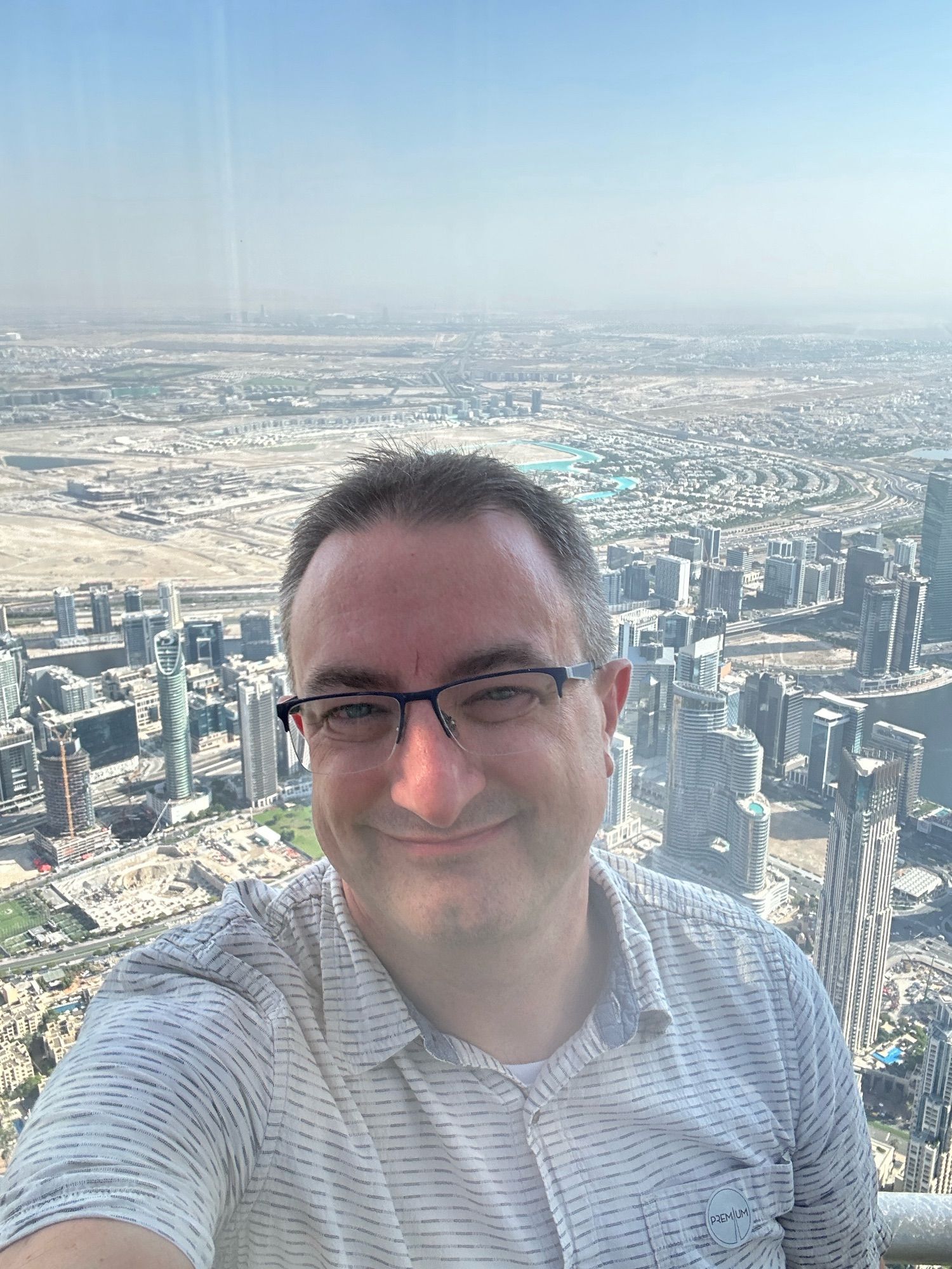 Selfie from the 148th floor on the Burj Khalifa observation deck.