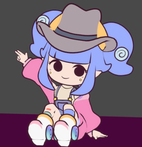 octopus anime character in a cowboy hat holding up a piece sign