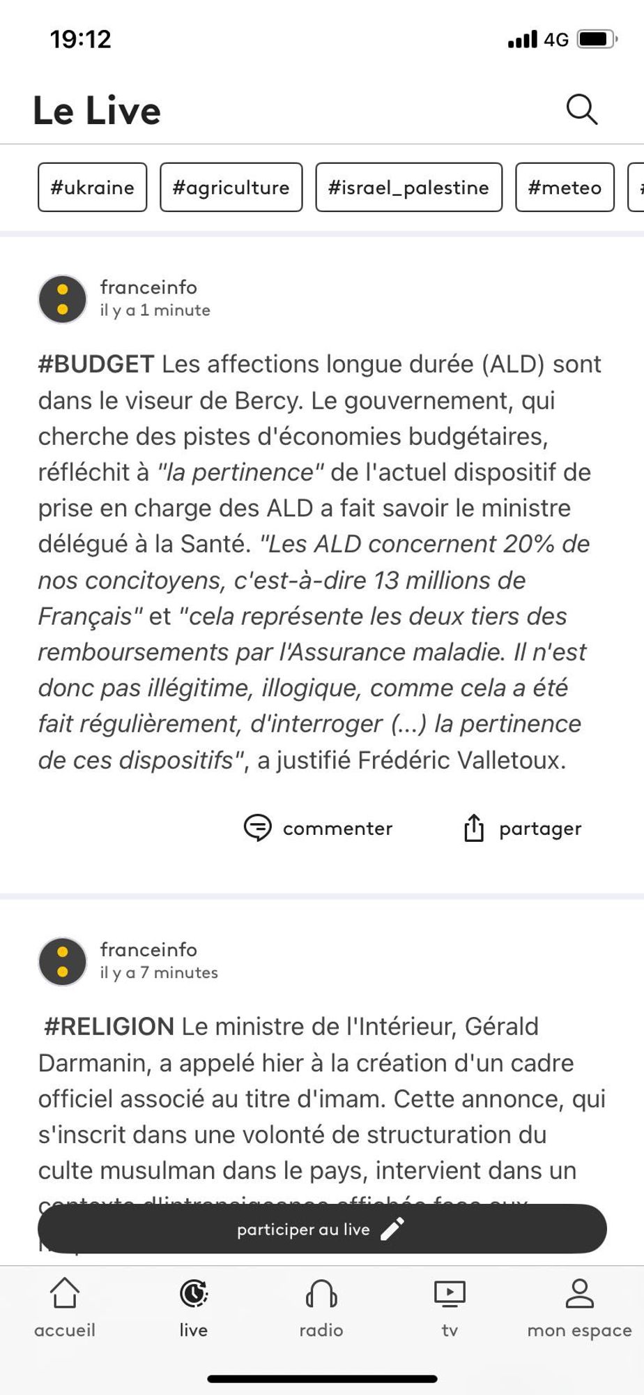 Entrefilet de France Info où un certain Frédéric Valletoux annonce qu'il faut "interroger la pertinence de l'ALD" qui "représente les 2/3 des remboursements de l'assurance maladie"