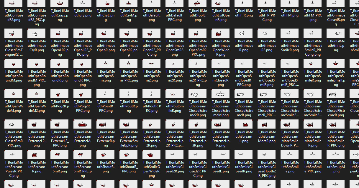 a collection of bunlith mouth texutres