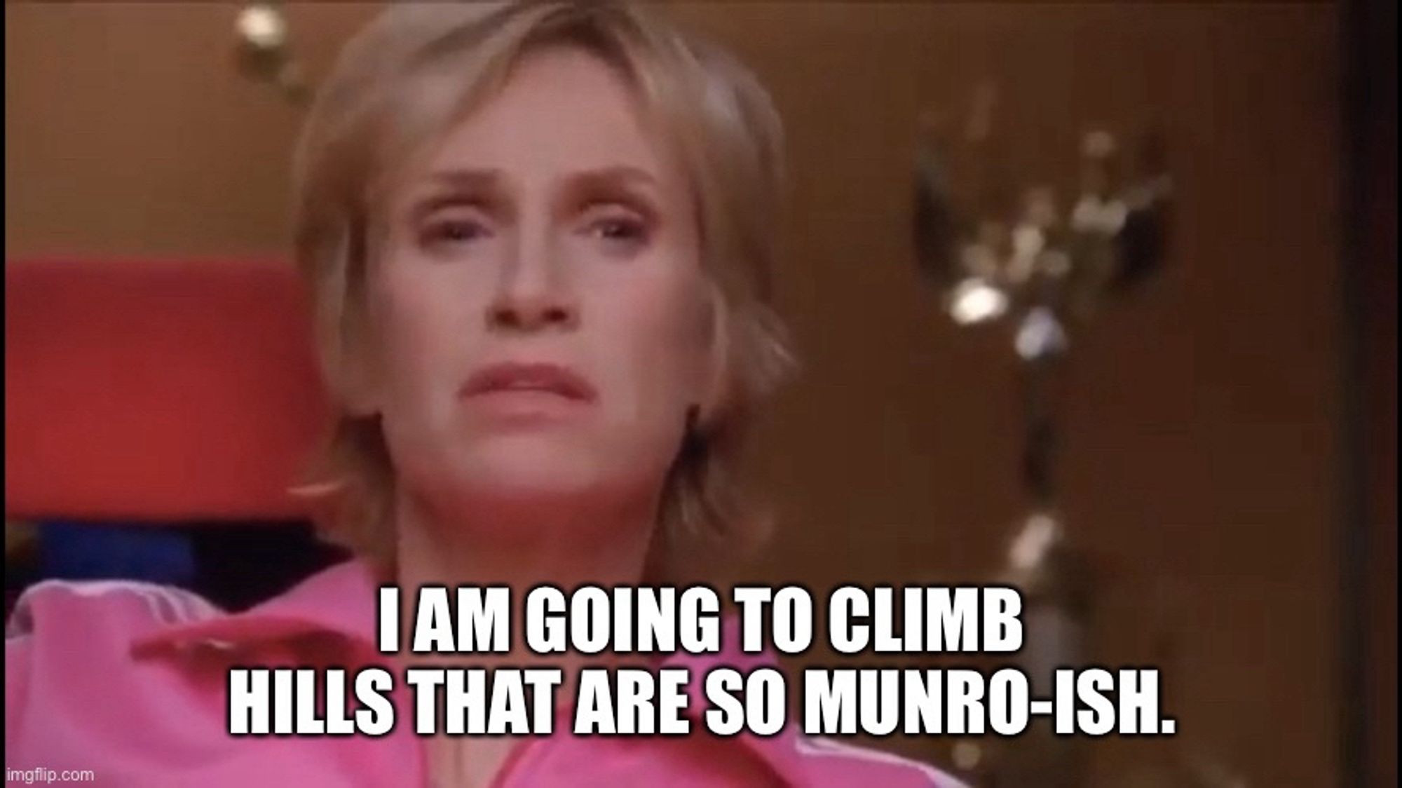 The Glee meme, but she’s saying, “I am going to climb hills that are so Munro-ish”.