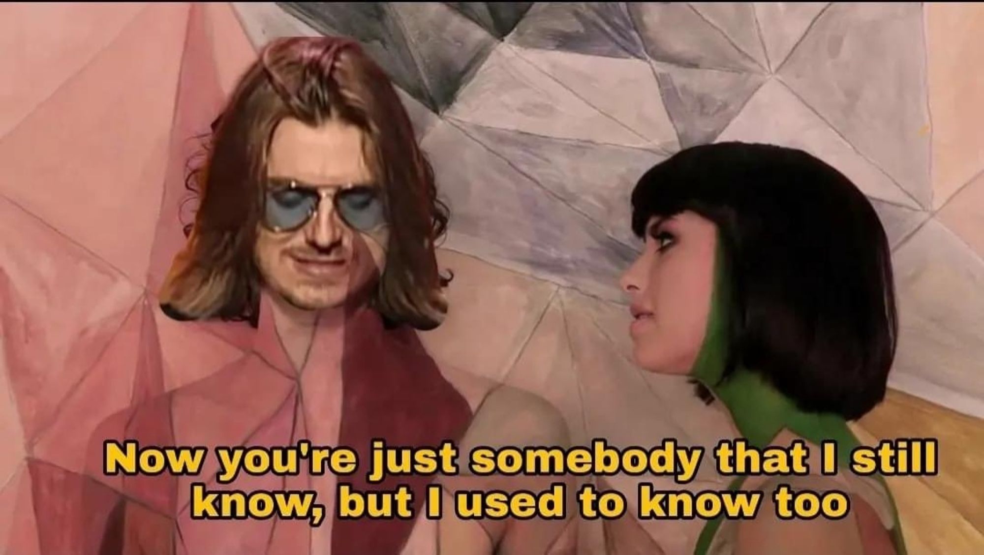 A mitch hedberg meme, I dont know who the woman is. It says "now you're just somebody that I still know,  but I used to know too."