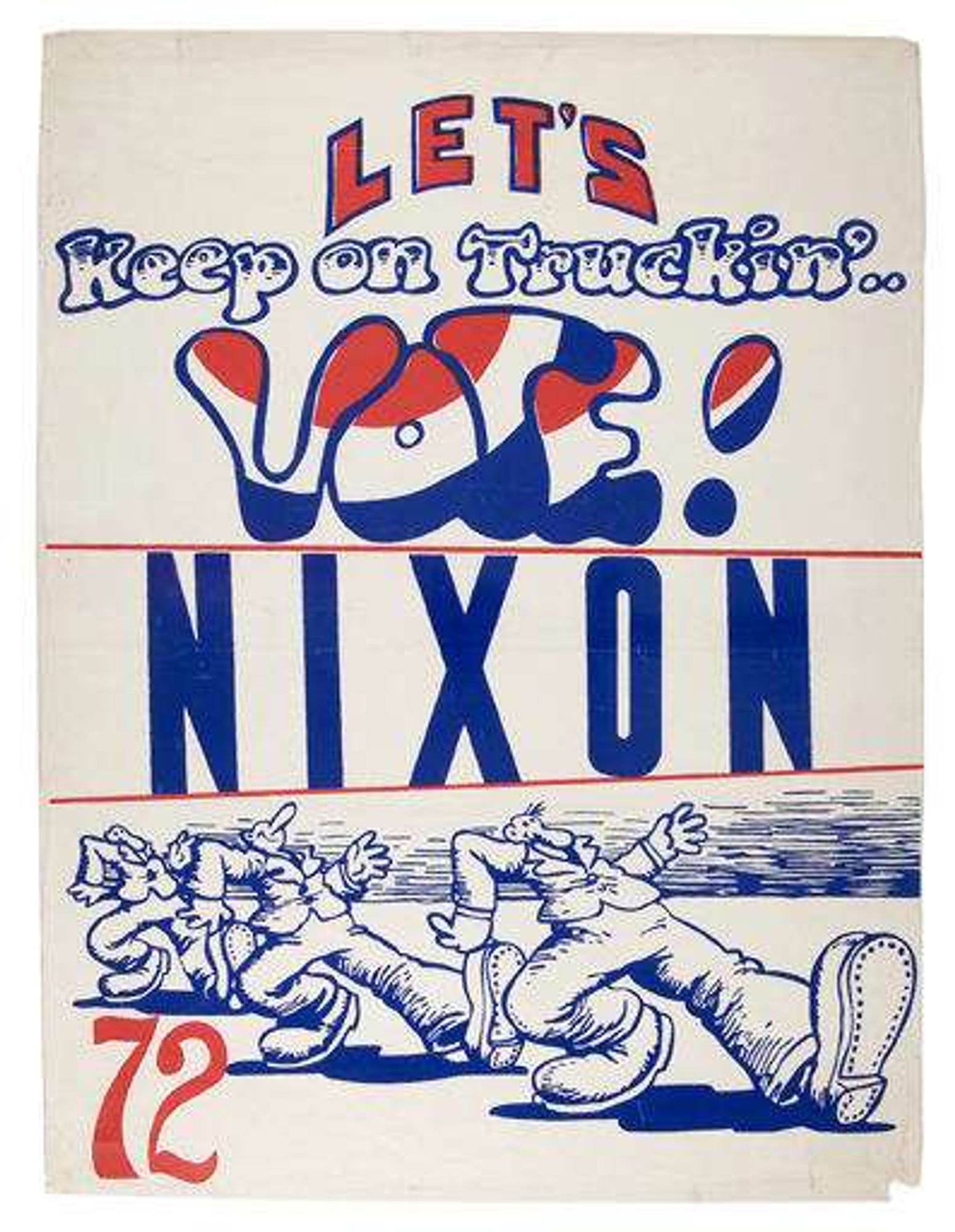 Non-licensed RCrumb rip off poster "Let's Keep on Truckin' VOTE! Nixon '72!"

(Yes, it's real, I owned one.)