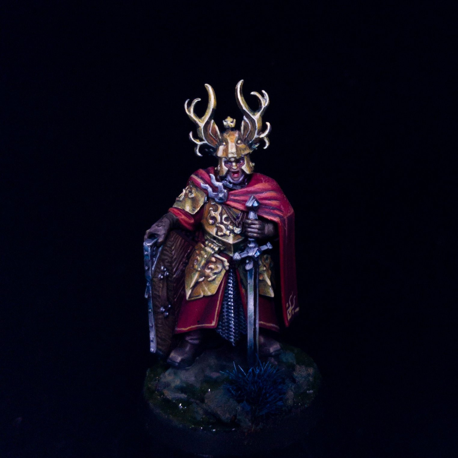 Freeguild Marshall from Hammerhal Aqsha with gold NMM armour and red cloak