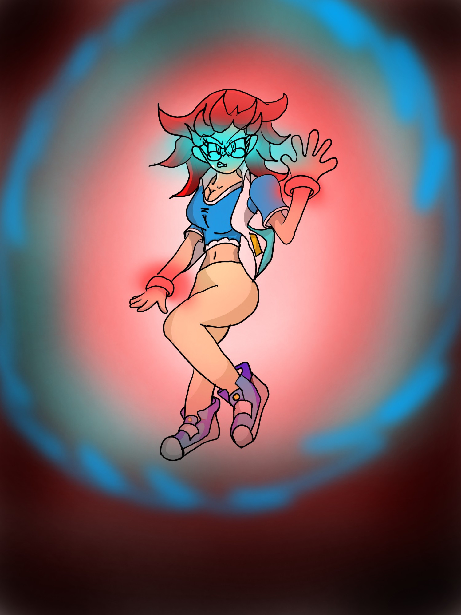 Destiny letting more of her power loose, surrounding herself with a red and blue aura. I was still toying around with ideas for her power set. Originally she was gonna have psychic powers, but now she'll be less Silver the Hedgehog and more Shadow the Hedgehog