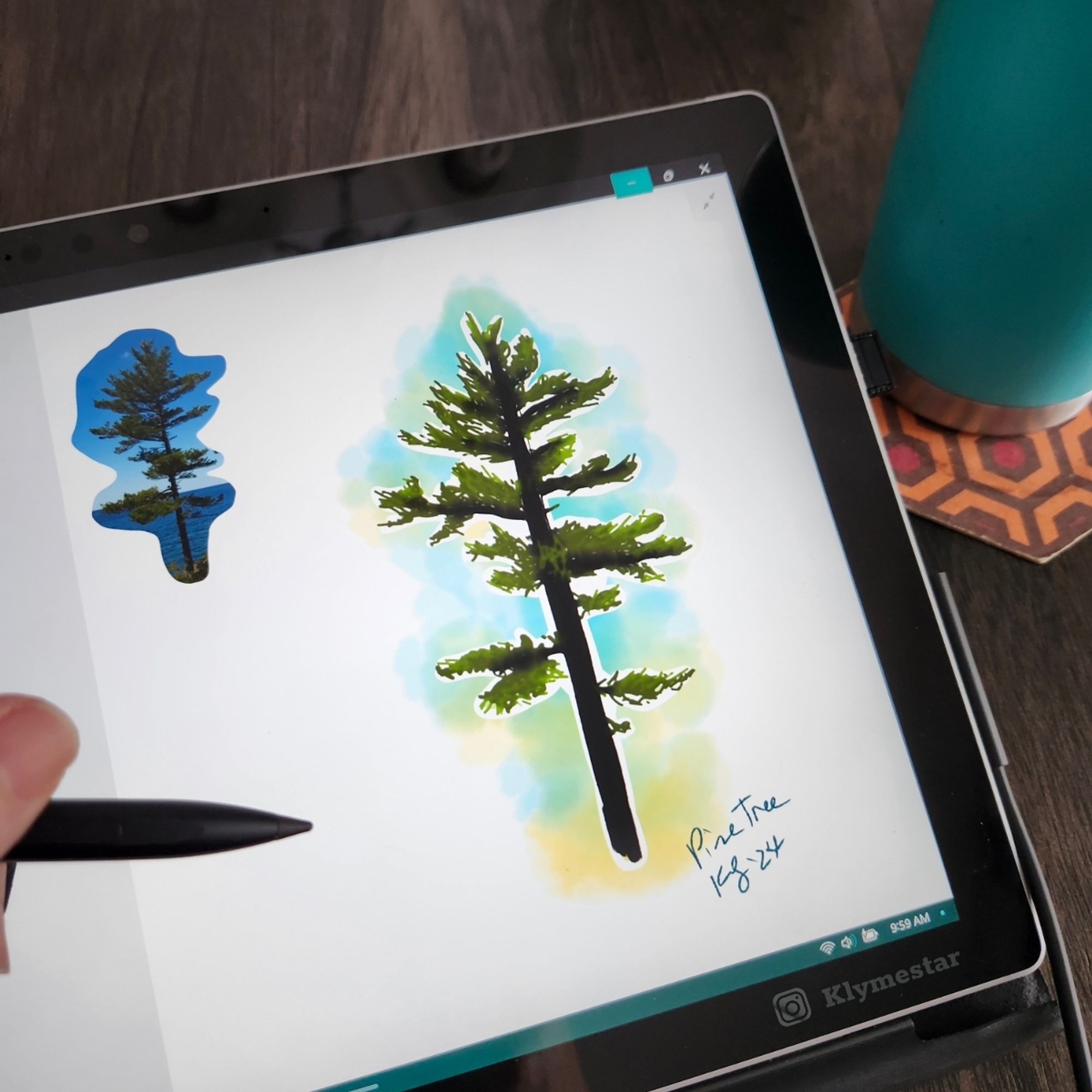 Digital watercolor of a pine tree, tree of North Carolina