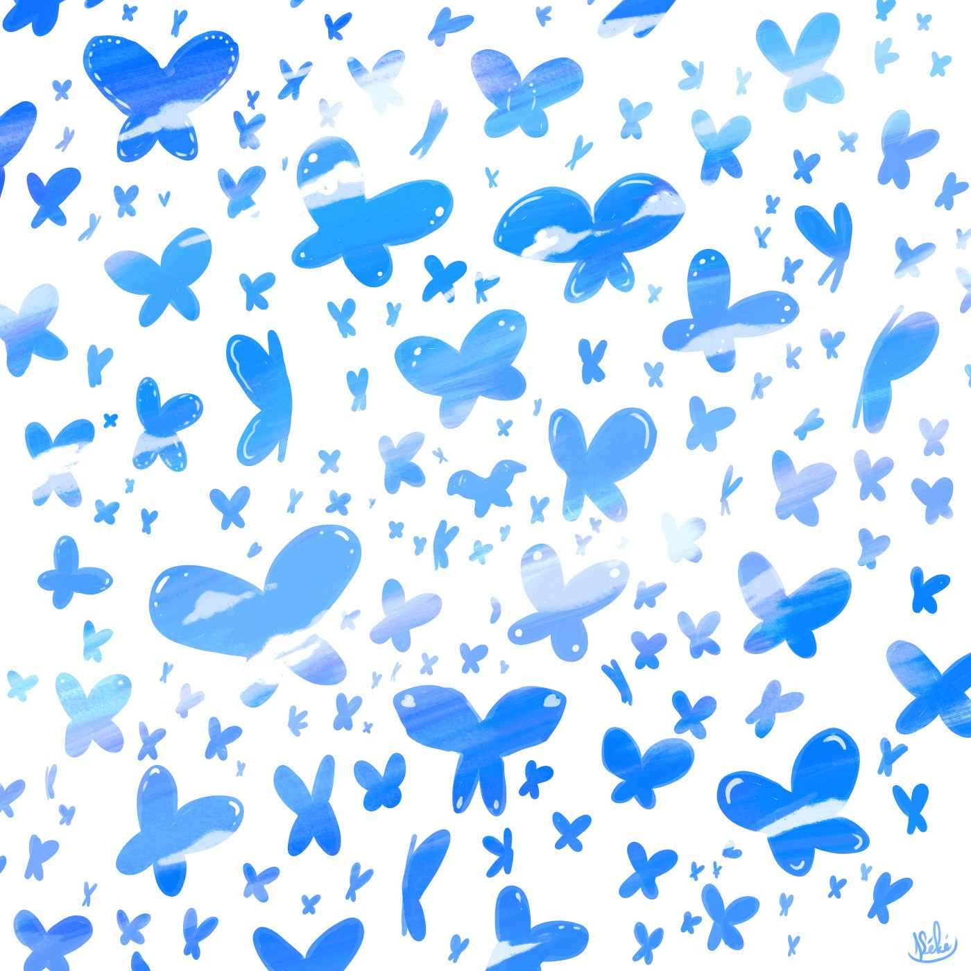 An illustration of Bluesky, it being represented by a blue butterfly.
Here blue butterflies fly arround and also you can see a blue sky from them.