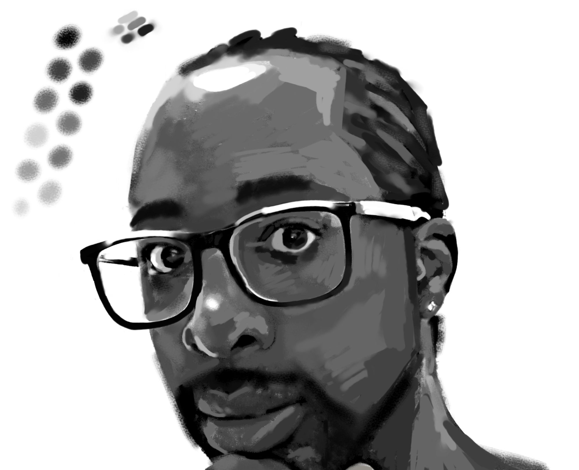 A self portrait of myself using 2 kinds of brushes and grayscale only.