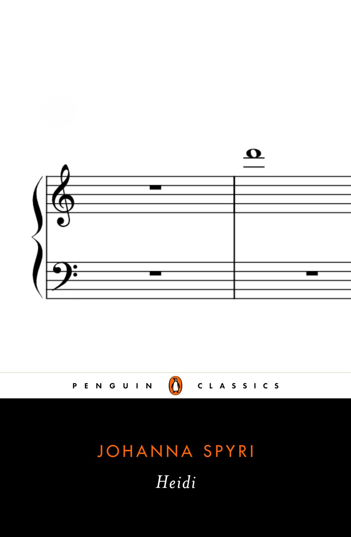 Penguin Classics cover or JJohanna Spyri's "Heidi," but with an image of a music staff with a high 'D' whole note