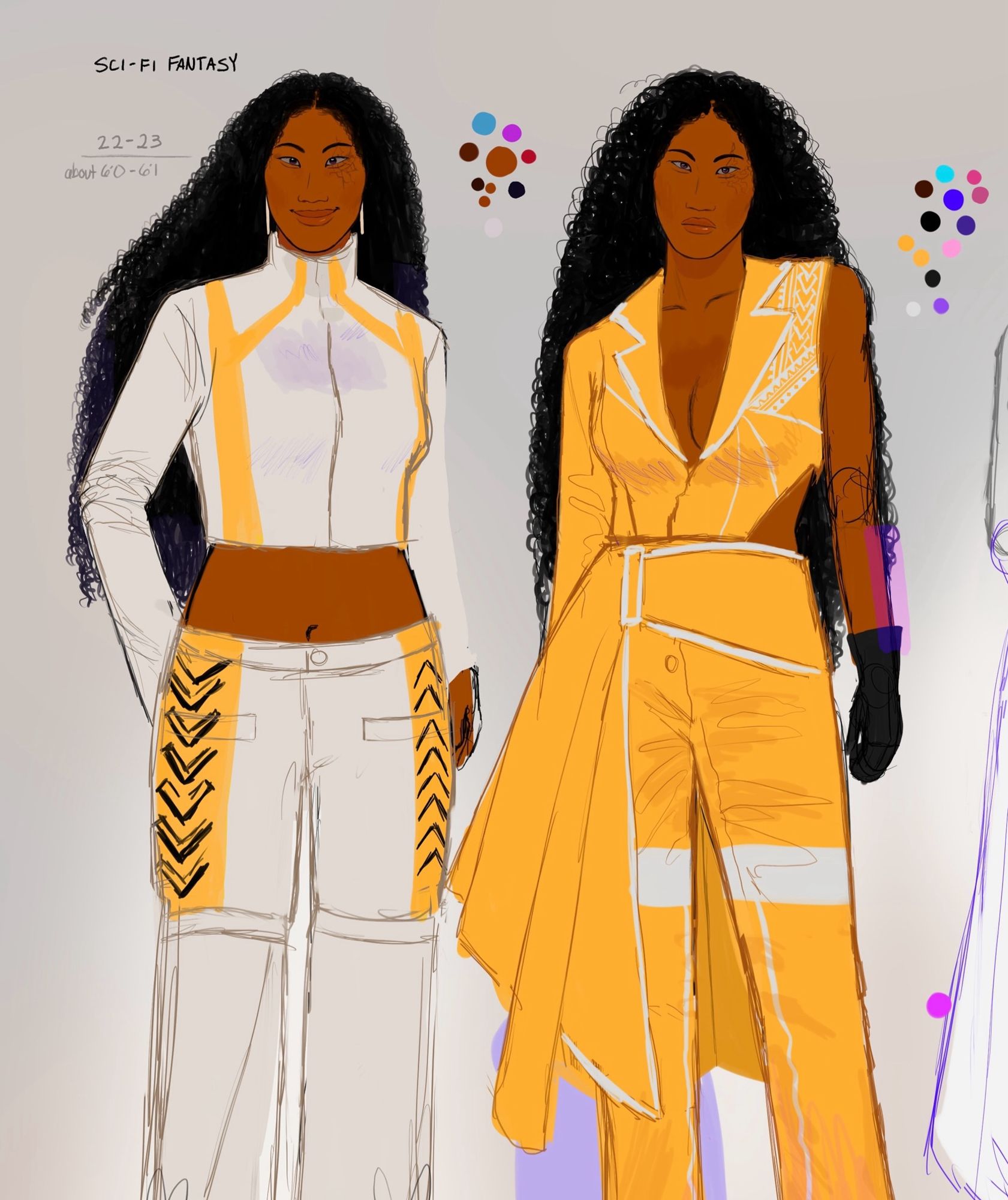 Start ID. work in progress sketch of my original character, uluwehi. their clothes are mostly yellow, black, and white. End ID.