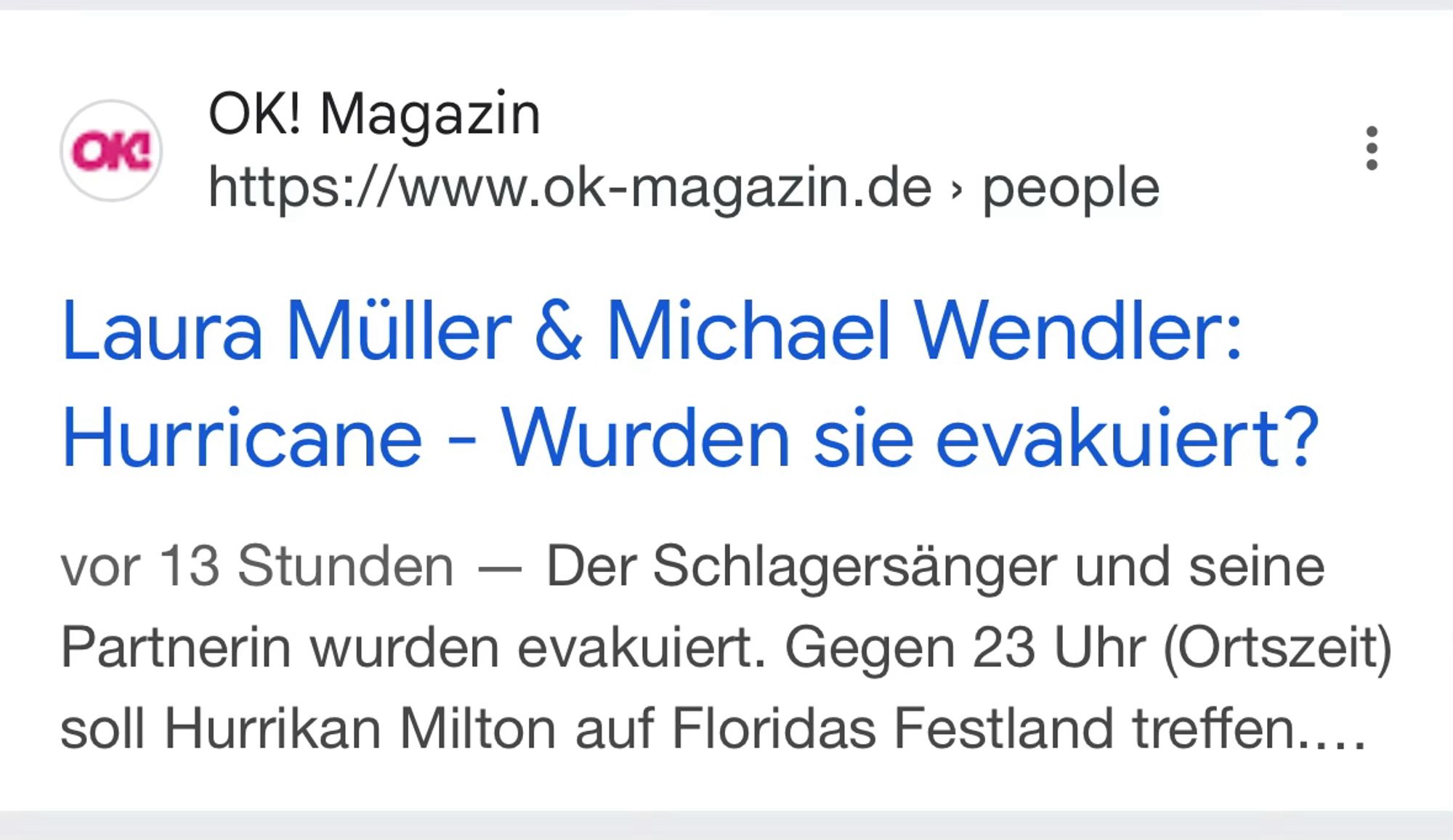 Der Schlagersänger und seine Partnerin wurden evakuiert. Gegen 23 Uhr (Ortszeit) soll Hurrikan Milton auf Floridas Festland treffen.