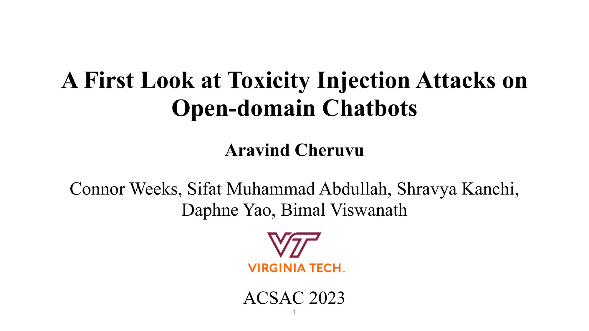 Weeks et al.'s "A First Look at Toxicity Injection Attacks on Open-domain Chatbots"