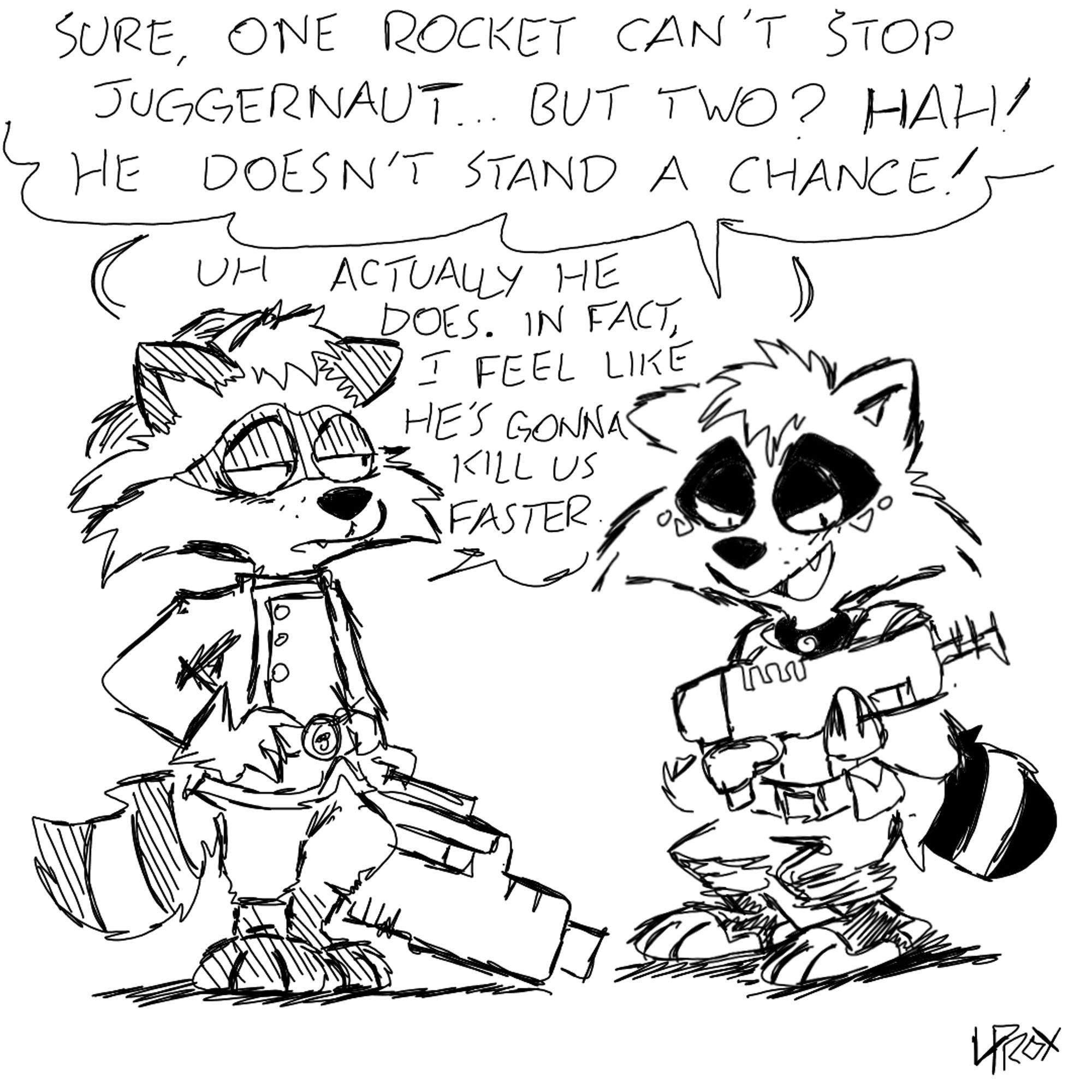 Durj and LP assume the roles of the 2008 and 2014 versions of Rocket Raccoon